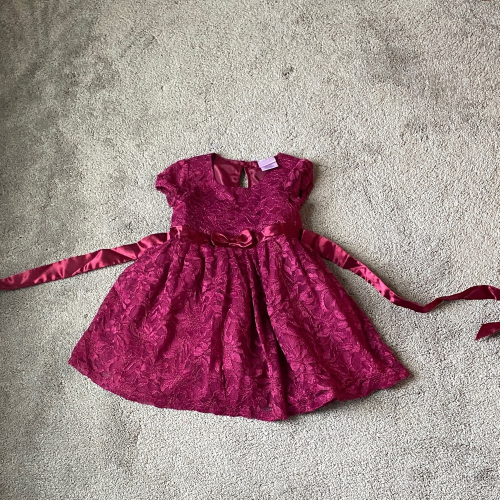 Nanette Kids Burgundy Floral Lace Party Dress Satin Bow SIZE 3T